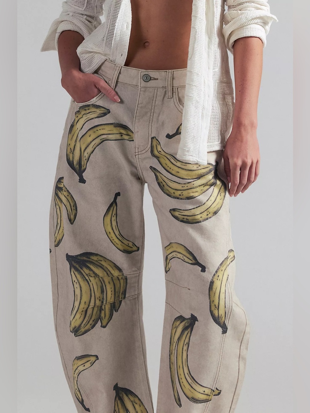 Free People We The Free Good Luck Printed Barrel Jeans Go Bananas